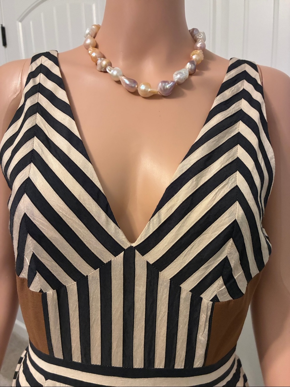 ANTONIO MELANI Black and Brown Striped V-Neck Maxi Dress - Picture 6 of 11